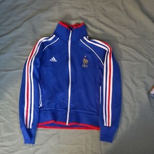 Adidas Blue Track Jacket with Red and White Stripe